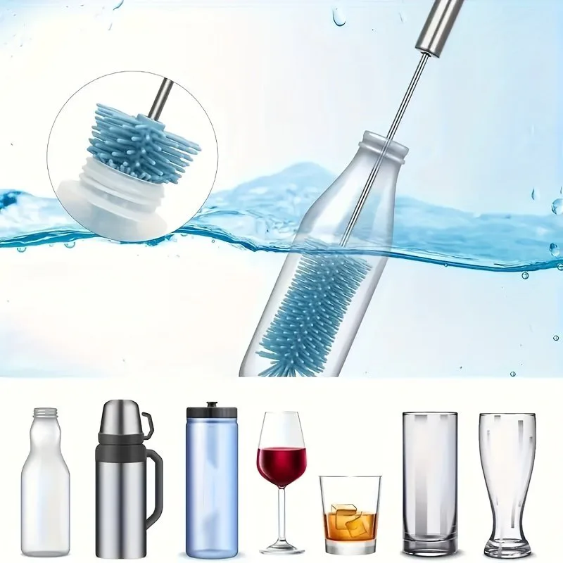 Silicone Rotating Bottle Brush with Stainless Steel Handle