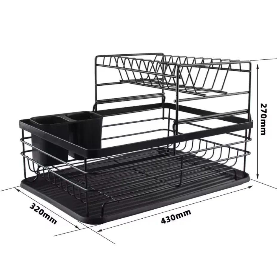 Metal Dish Drain Rack Basket Double-layer