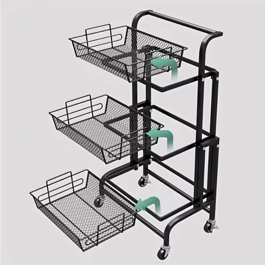 Storage Rack Cart Foldable Kitchen Trolley with Wheels