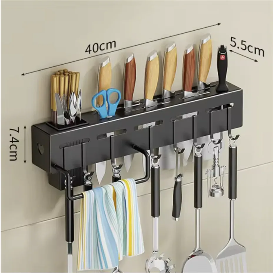 Stainless Steel Knife Block Kitchen Wall Mounted Shelf