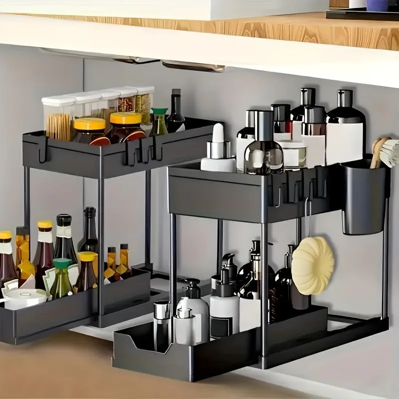 Maximize Space with 2-Tier Pull-Out Storage Organizer