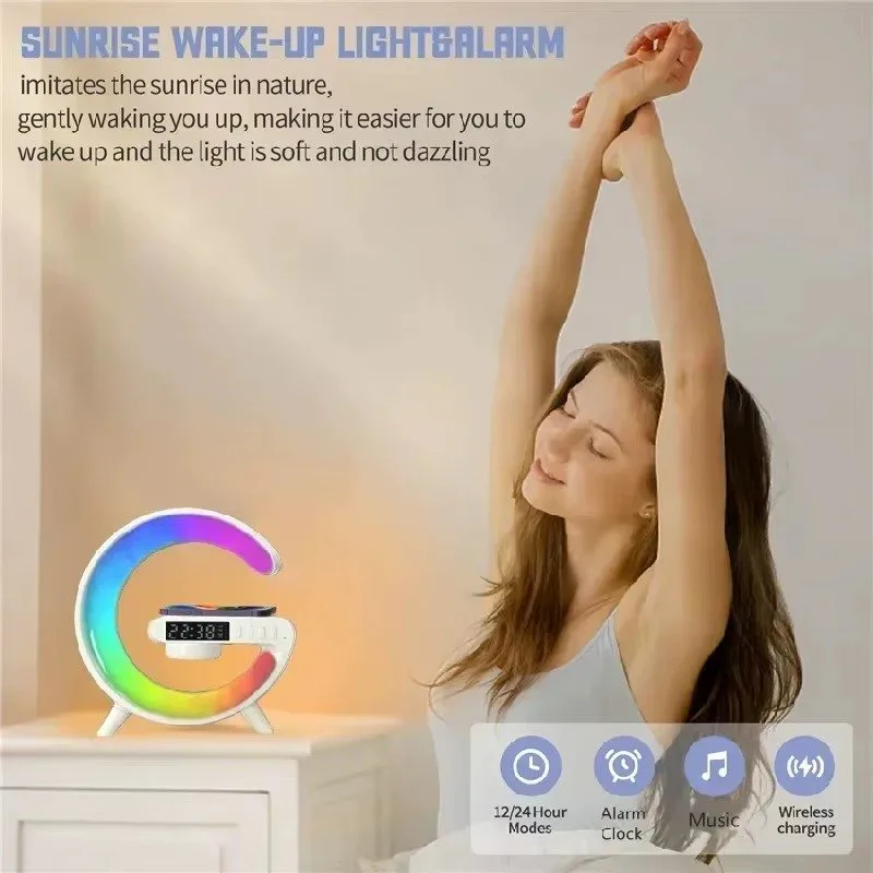 15W Wireless Charger Alarm Clock – Speaker & RGB Night Lamp