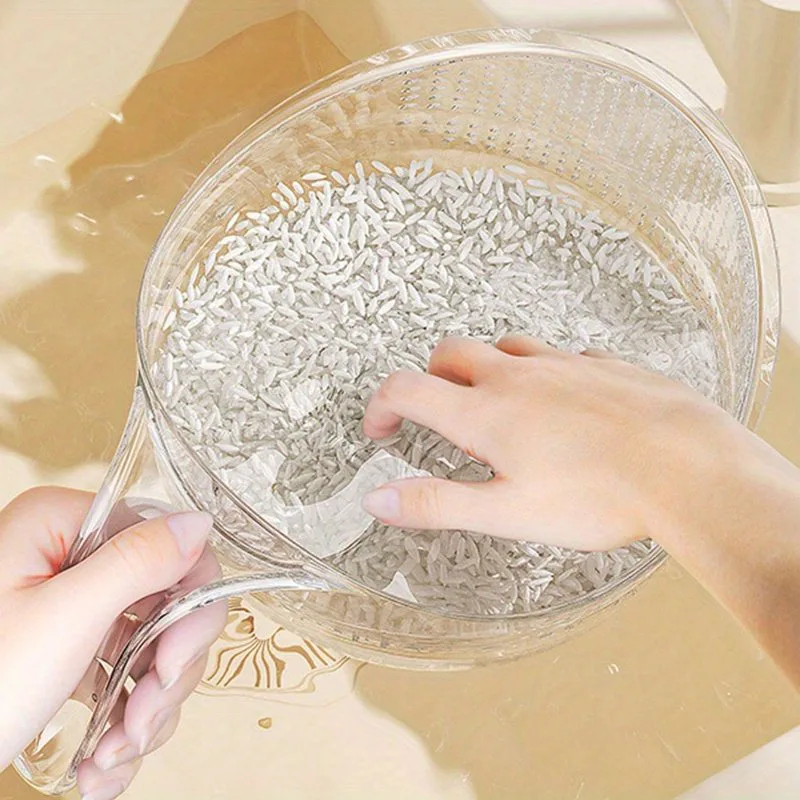 Clear Plastic Rice Washing Bowl with Drainage Holes