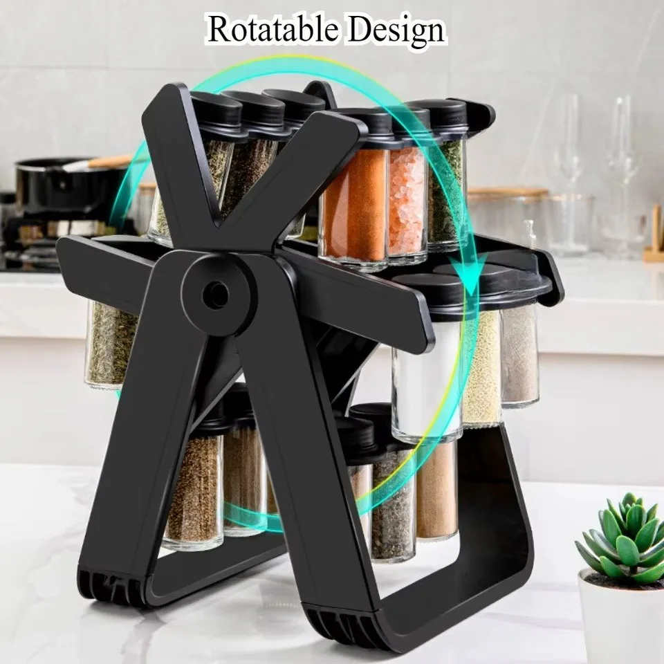 Spice Rack with 18 Bottles – 360° Rotating Organizer for