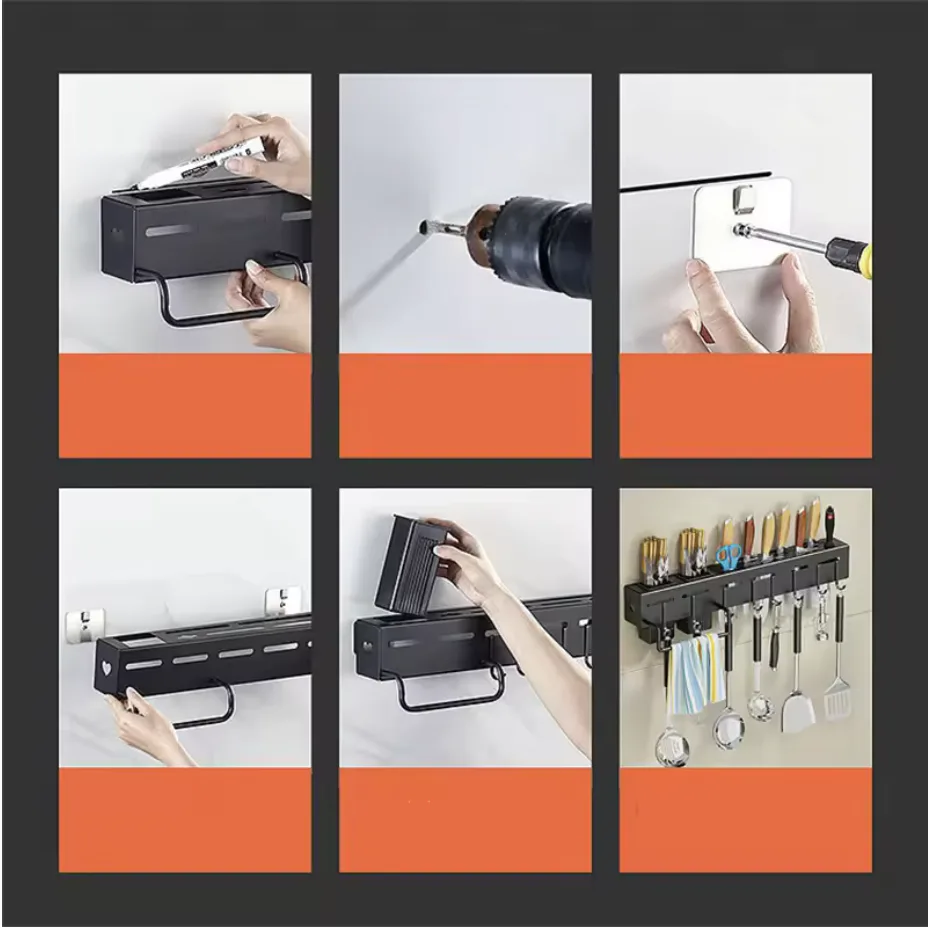 Stainless Steel Knife Block Kitchen Wall Mounted Shelf