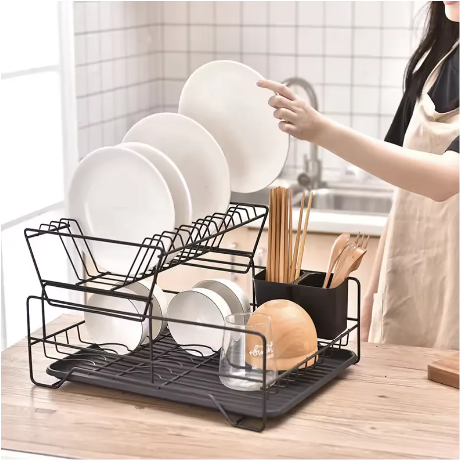 Metal Dish Drain Rack Basket Double-layer