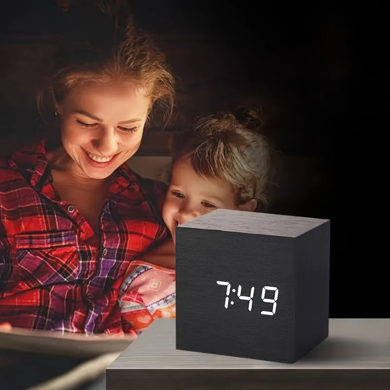 Smart Wooden Alarm Clock with Voice Control LED Display