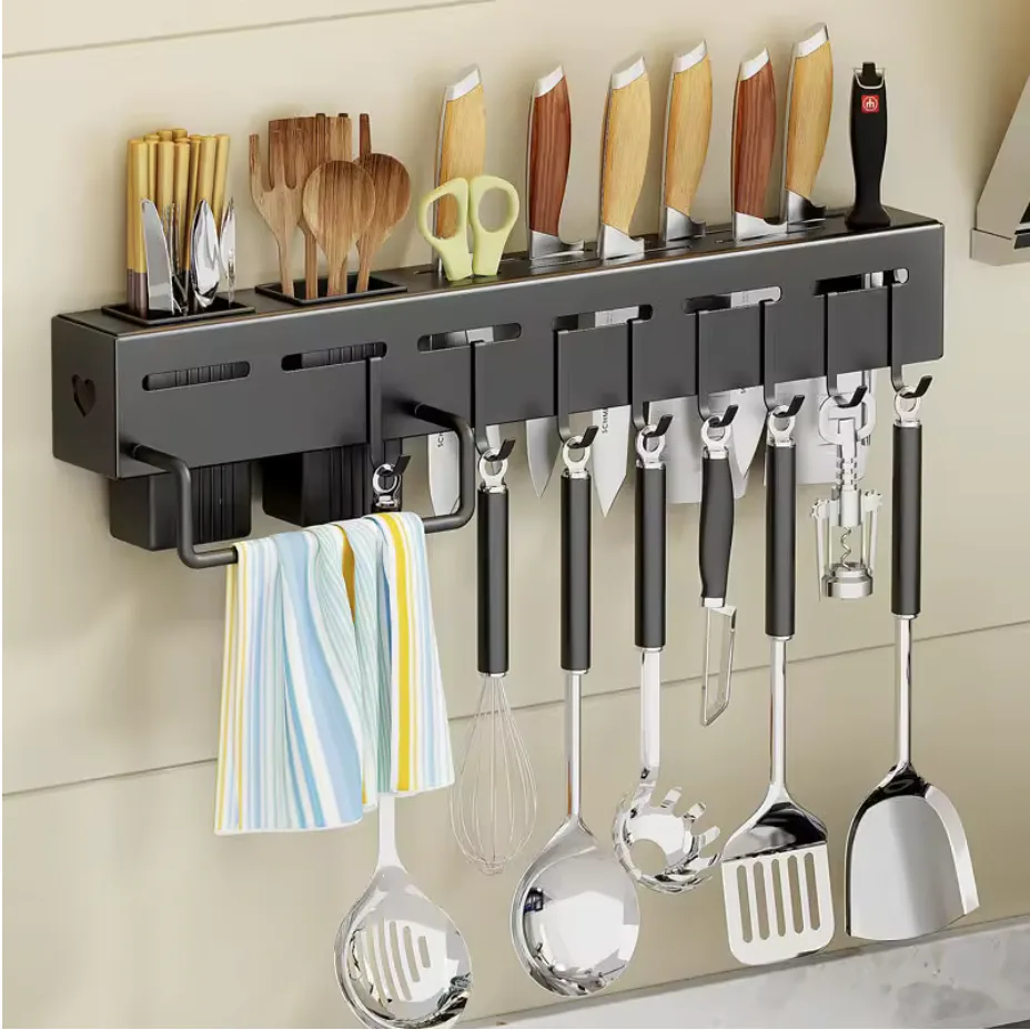 Stainless Steel Knife Block Kitchen Wall Mounted Shelf