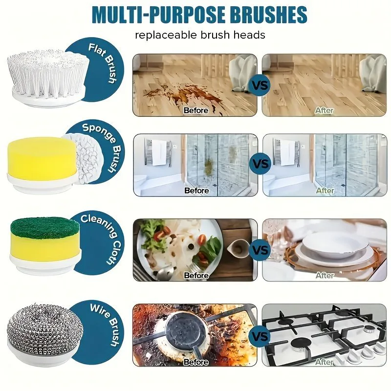 Electric Cleaning Brush Set, 5 Heads & 500 m Ah Power