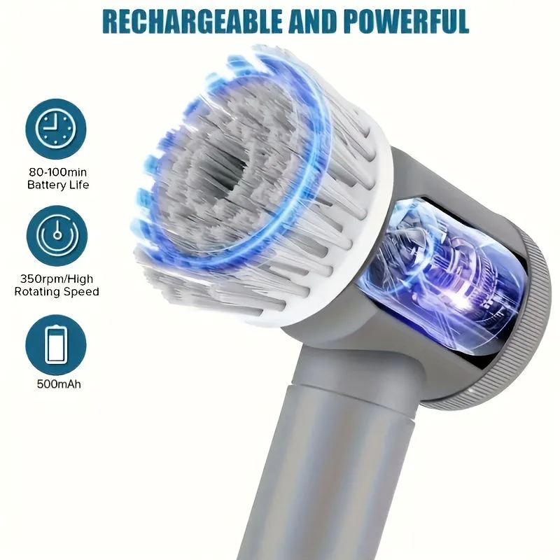 Electric Cleaning Brush Set, 5 Heads & 500 m Ah Power