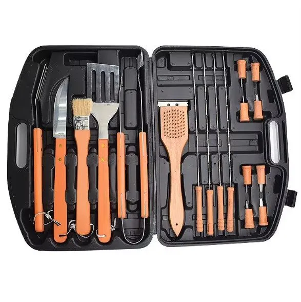 18-Piece BBQ Tool Set – Stainless Steel with Wooden Handles