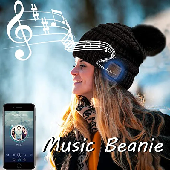 Music Beanie Hat Pom