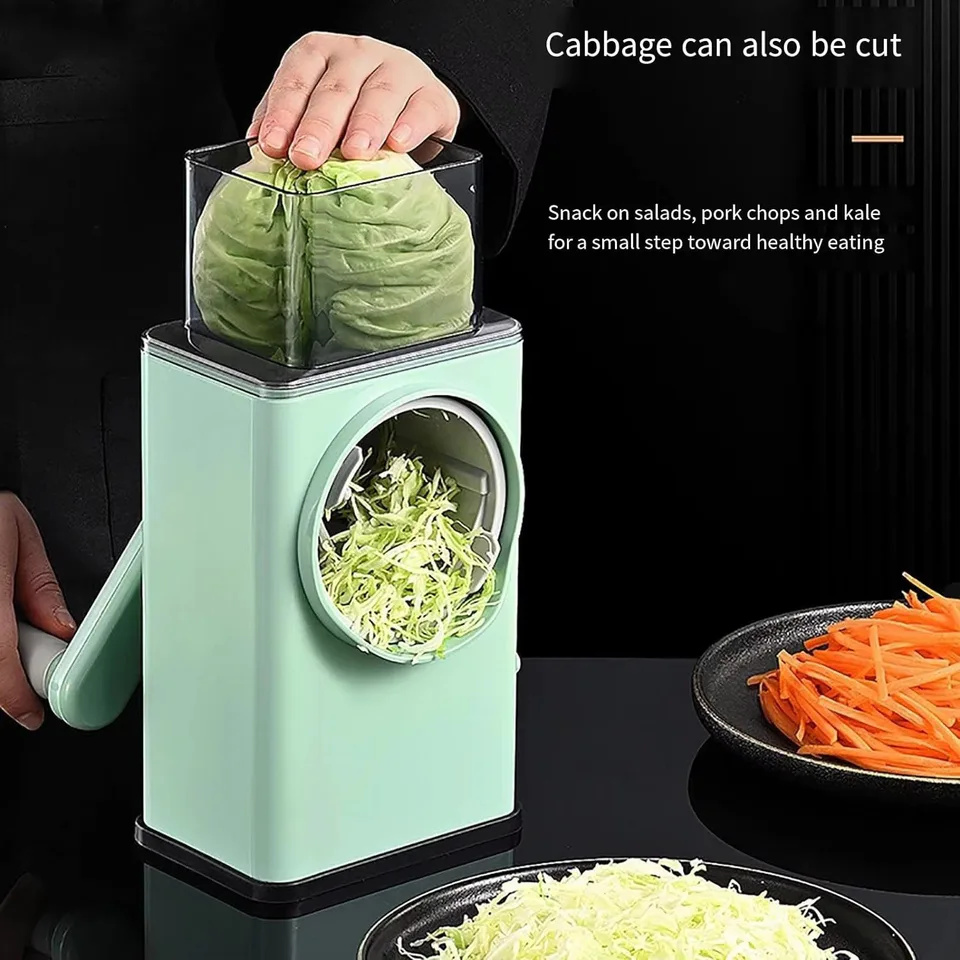 Rotary Vegetable Grater – Manual Mandoline Slicer with 3 Drum Blades