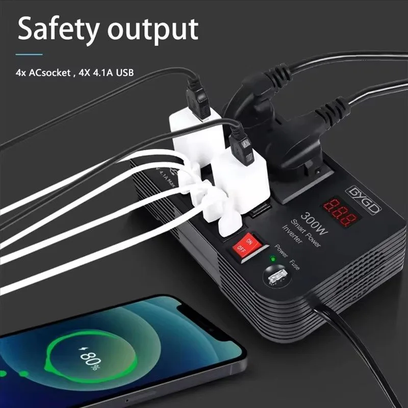 Car Power Inverter – DC 12V to AC 220V Converter with 4 USB &